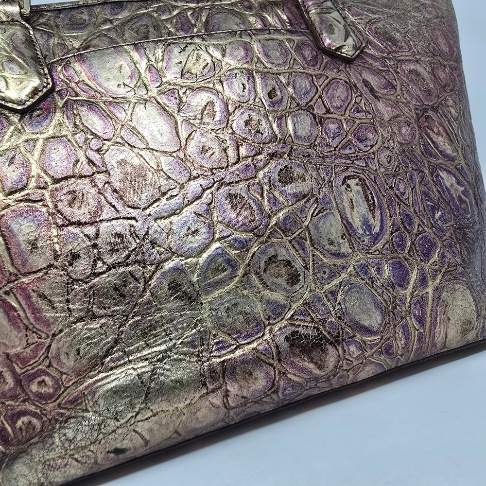 Brahmin Medium Asher Handbag Metallic Gold Purple Croc Tote Bag Purse READ - Picture 5 of 16